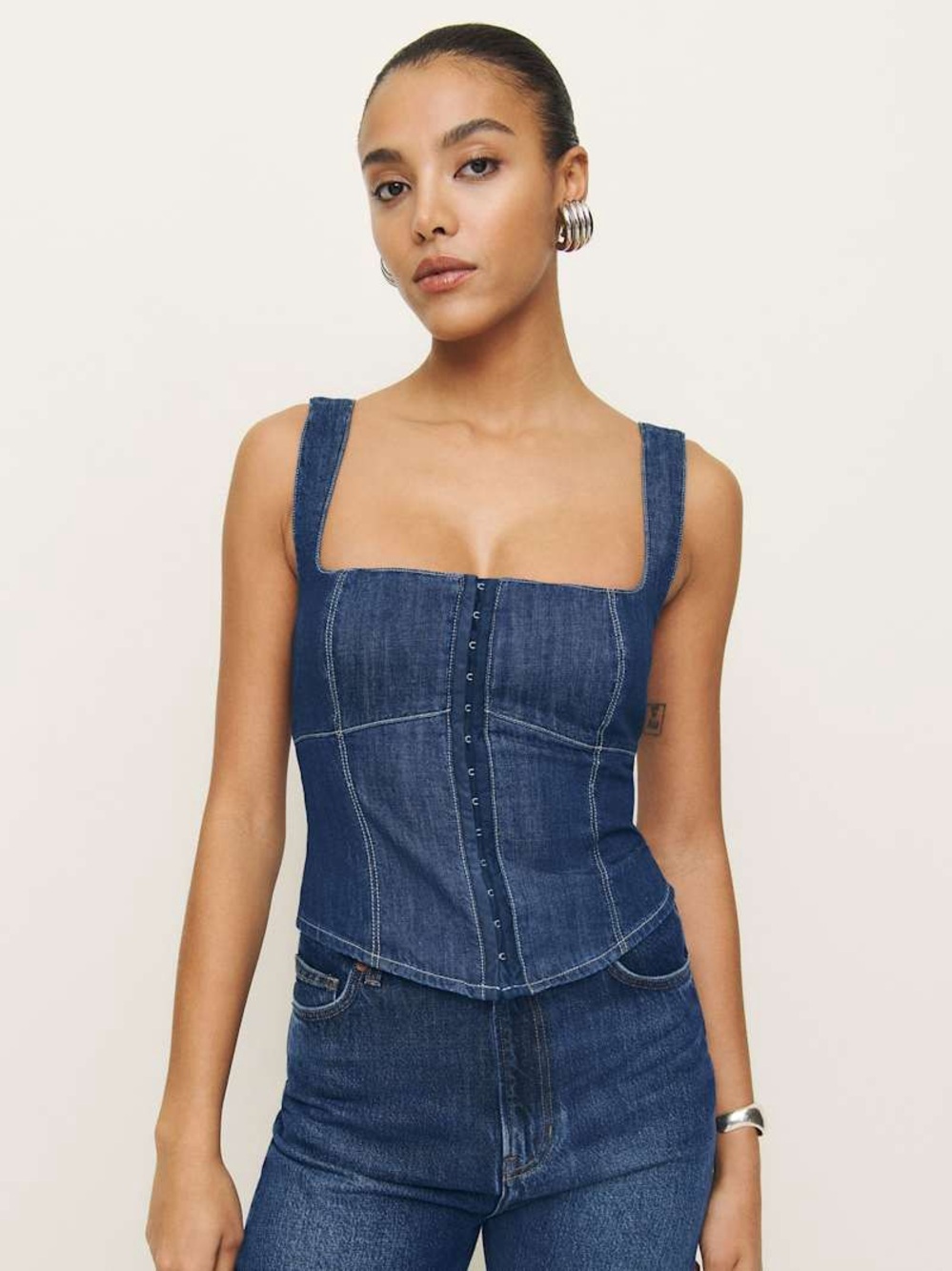 New Reformation Tagliatelle Denim Top